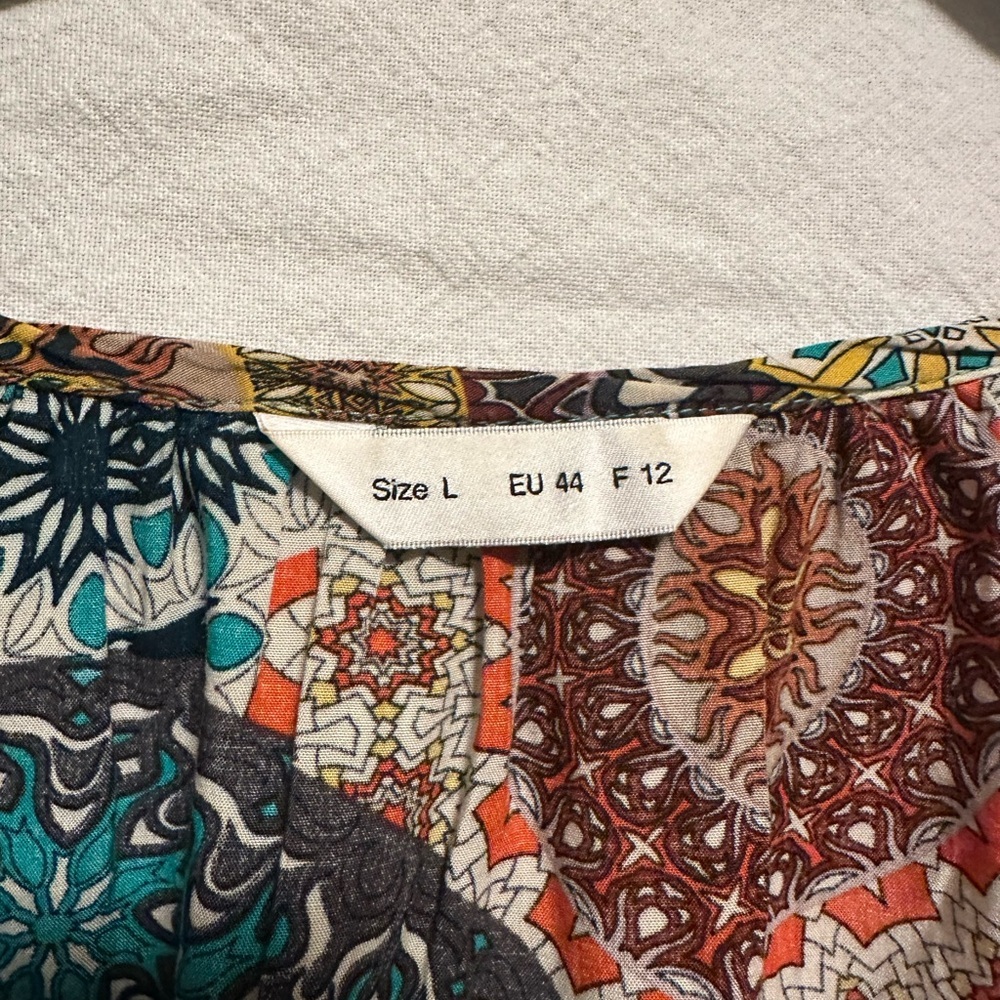 Boho Medallion Print Blouse in Teal, Mustard & Rust Size L - Picture 2 of 4